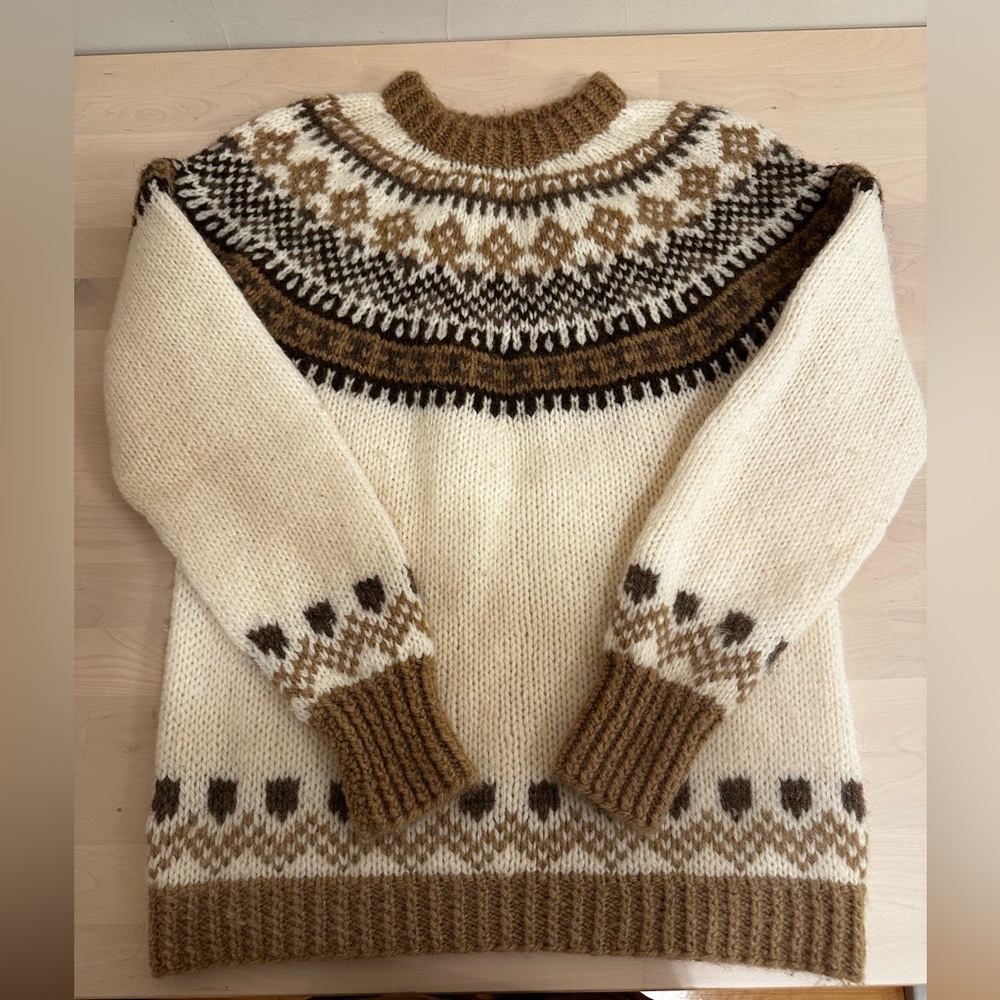 Men's Cream and Brown Patterned Sweater